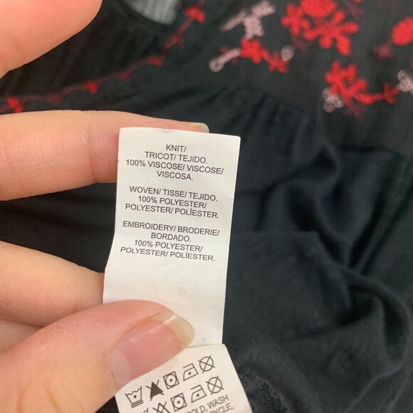 Lucky Brand Boho Blouse Womens S Small Black Embroidered Short Sleeve Semi Sheer - Picture 12 of 15